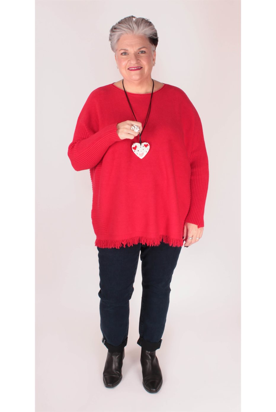 Pull Rouge Avec Franges